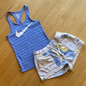 Nike Women’s XS/S Dri-FIT Blue Tee Champion Tie Dye Shorts Bundle
